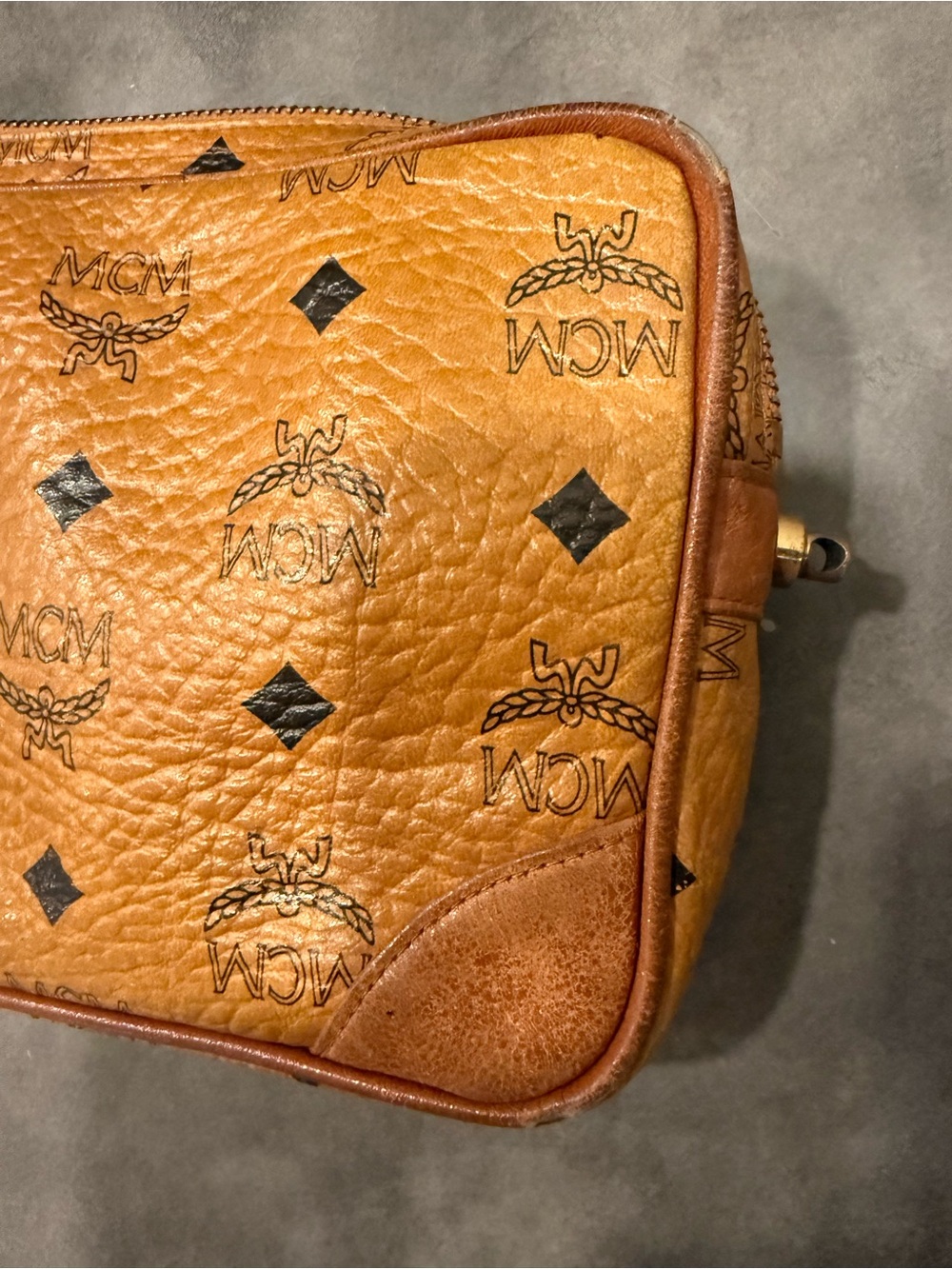 MCM Cognac Visetos Monogram Pouch with Leather Trim - Picture 12 of 13